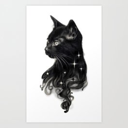 Inky Art Print | Cats, Graphite, Drawing, Acrylic, Black And White, Ink Pen, Kitten, Blackcat, Colored Pencil, Cat 
