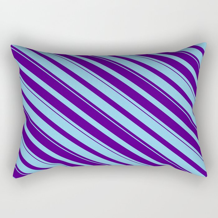 Sky Blue & Indigo Colored Striped Pattern Rectangular Pillow