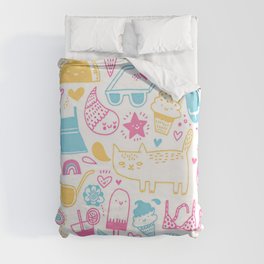 Pink Blue and Yellow Summer Girly Elements Duvet Cover