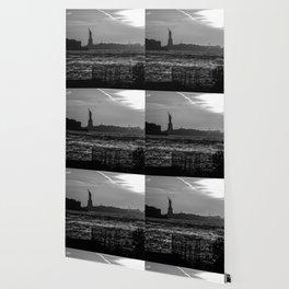 The Statue of Liberty at sunset in New York City black and white Wallpaper