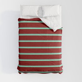 [ Thumbnail: Gray, Aquamarine, and Maroon Colored Striped Pattern Comforter ]