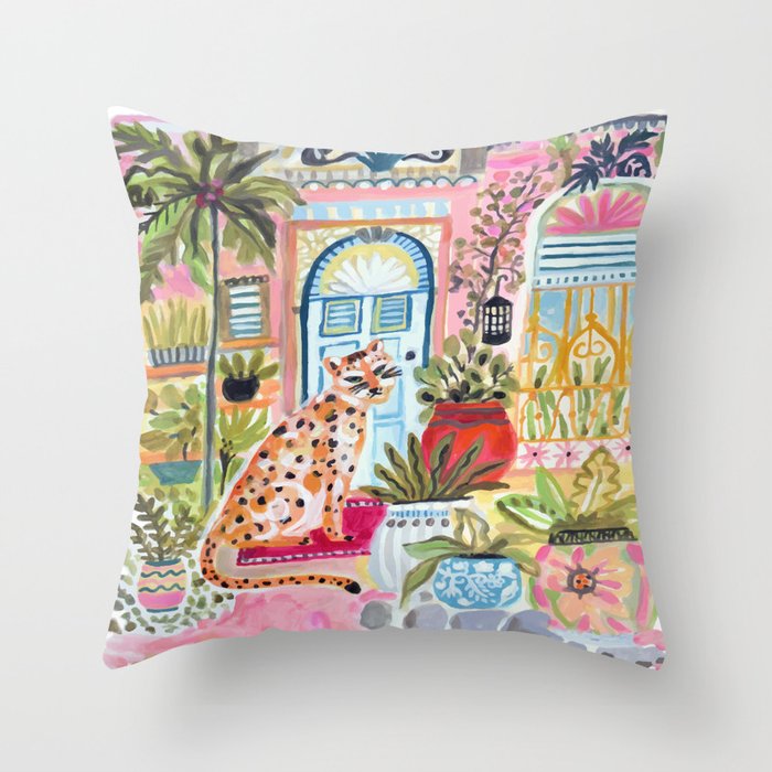 Cheetah in the City Pink Throw Pillow