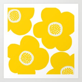 Yellow Retro Flowers Large Curvy Petals White Background #decor #society6 #buyart Art Print