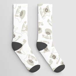 Vintage Rotary Dial Telephone Pattern on White Socks