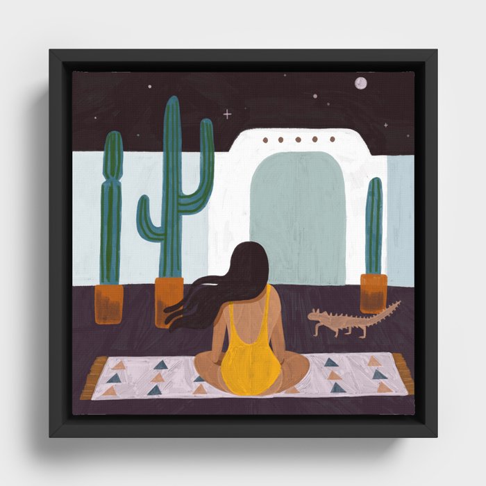 A Quiet Night in the Cactus Garden, Square Framed Canvas