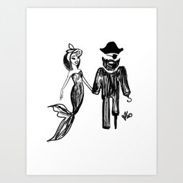 Mermaid & Pirate  Art Print