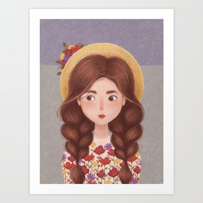 Girl with Flowers Art Print