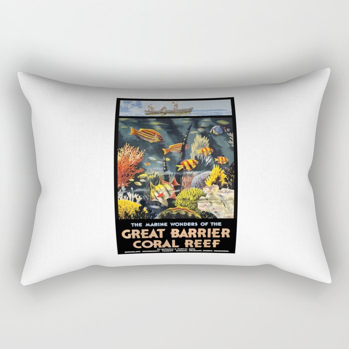 1933 Australia Great Barrier Coral Reef Travel Poster Rectangular Pillow
