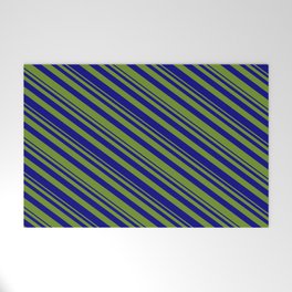 [ Thumbnail: Green & Blue Colored Striped/Lined Pattern Welcome Mat ]