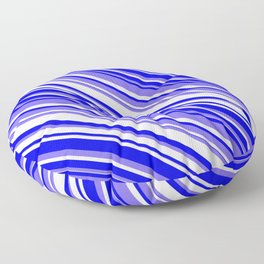 [ Thumbnail: Medium Slate Blue, Mint Cream, and Blue Colored Lines Pattern Floor Pillow ]