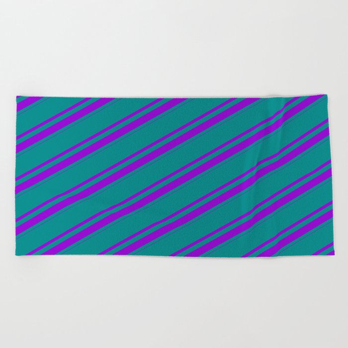 Dark Cyan & Dark Violet Colored Lines/Stripes Pattern Beach Towel