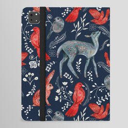 Wild Animal Deer, bird and rabbit Folk Pattern iPad Folio Case