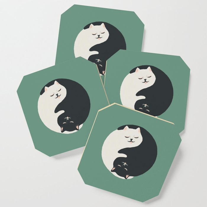 Hidden cat 26g Green yin yang hug Coaster