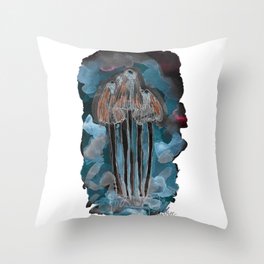 Neon Blue Mushroom Throw Pillow