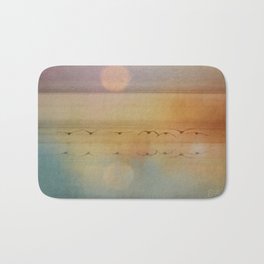 In The Misty Moonlight Bath Mat | Landscape, Birds, Night, Collage, Flying, Moon, Geese, Wildlife, Waterscape, Moonlight 