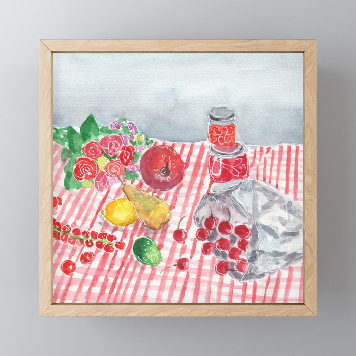 Still life in red and grey Framed Mini Art Print