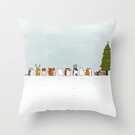 winter animals on the christmas tree Throw Pillow