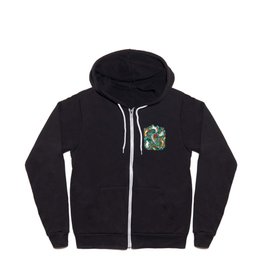 Autumn joy // pine green background cats dancing with many leaves in fall colors Zip Hoodie