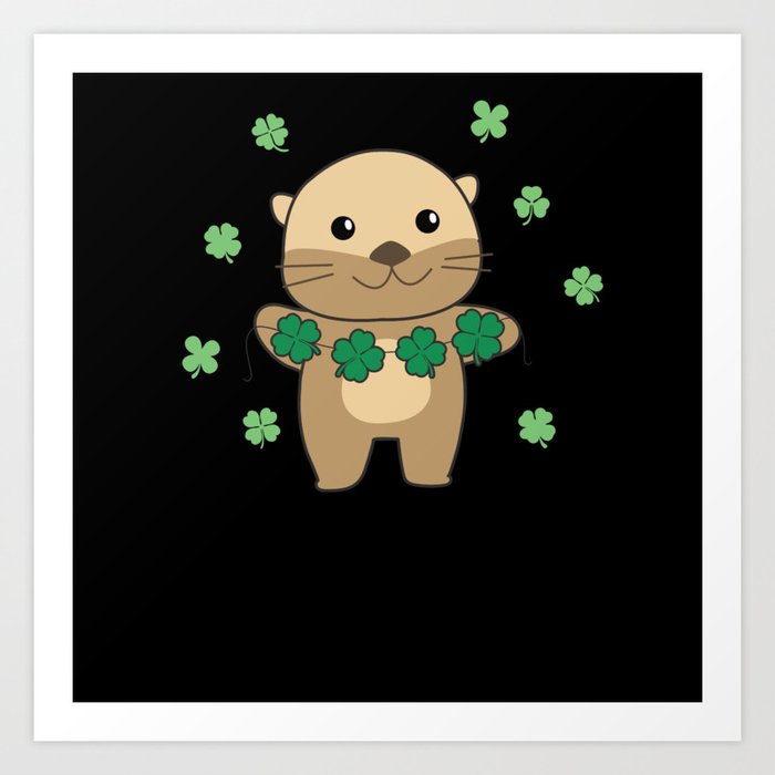Otter With Shamrocks Cute Animals For Luck Art Print