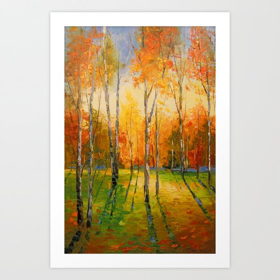 Закат в осеннем лесу Art Print