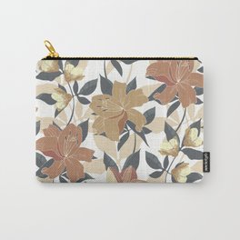 Festive, Floral Prints, Terracotta and Gold, Lillies Carry-All Pouch