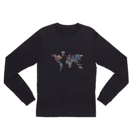 world map watercolor typography 1 Long Sleeve T Shirt