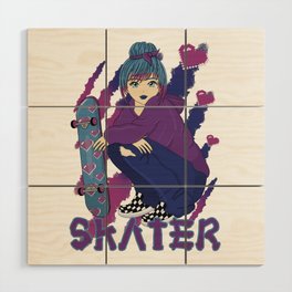Skater Girl Anime And Manga Art Style Wood Wall Art