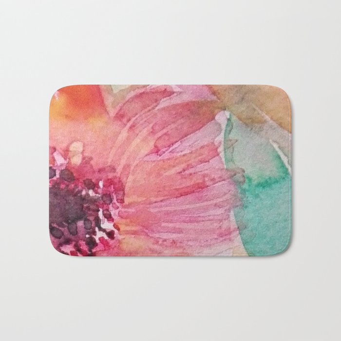 Watercolor flowers and leaves Bath Mat