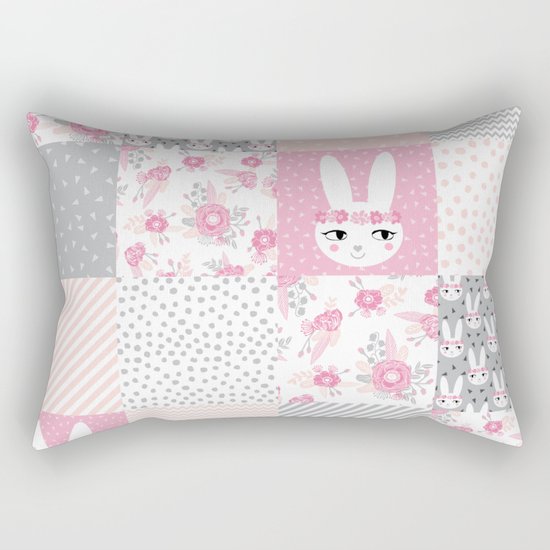 Bunny quilt baby decor newborn nursery charlotte winter pink grey decor for little girl Rectangular Pillow