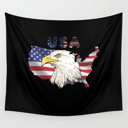 USA flag with bald eagle and country outline Wall Tapestry