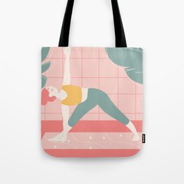 Modern minimalist bright flats illustration of a girl doing yoga Tote Bag