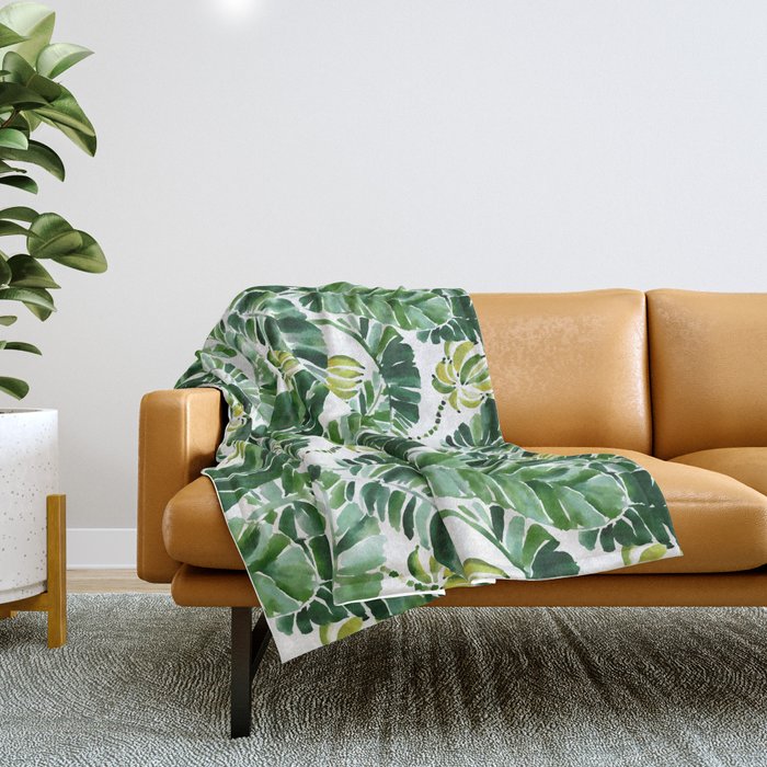 BANANA BELIEFS Tropical Banana Leaf Pattern Throw Blanket