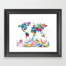 world map watercolor collage Framed Art Print