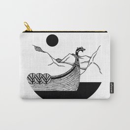 Viking ship Carry-All Pouch | Drawing, Ship, Nature, Norse, Viking, Vikings, Black and White, Illustration, Digital, Landscape 