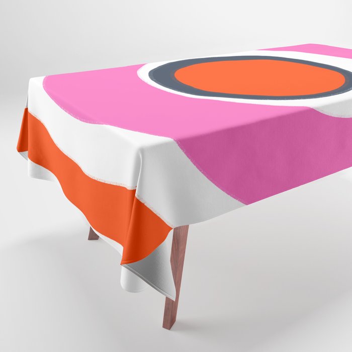 Modern Abstract Circles Pink Red and Navy Blue Tablecloth