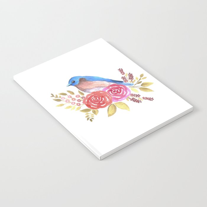 Cute bluebird on red roses Notebook