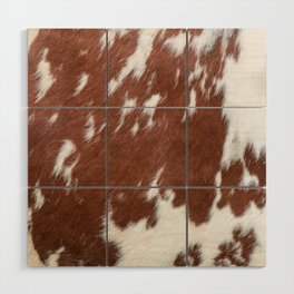 Brown and White Cowhide, Cow Skin Print Pattern Wood Wall Art