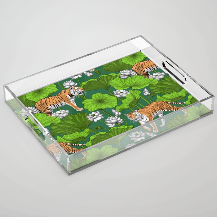 Tigers in the white lotus pond Acrylic Tray