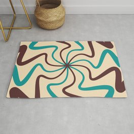 Mid Century Abstract Liquid Lines Pattern - Viridian Green and Brown Coffee Area & Throw Rug