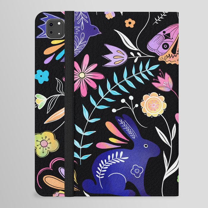 Folk Art Florals black in colors iPad Folio Case