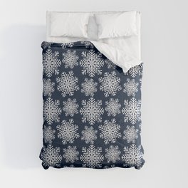 Winter White Navy Blue Snowflakes Wonderland Pattern Comforter