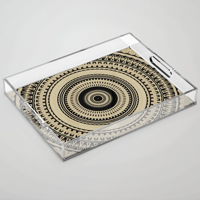 Boho Black Ink Tribal Mandala Acrylic Tray