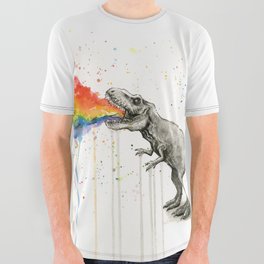 T-Rex Dinosaur Vomits Rainbow All Over Graphic Tee