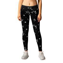 Capricorn Pattern Leggings | January, Witchy, Capricorn, Digital, Black And White, Earth, Astrological, Zodiac, Ink Pen, Saturn 