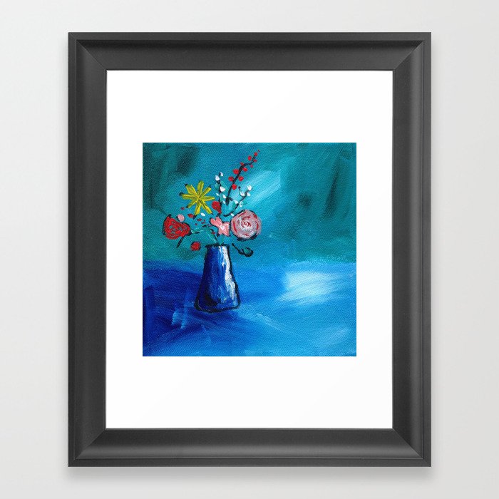Beautiful Flowers In Vase Painting On Canvas Framed Art Print By