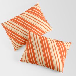 [ Thumbnail: Beige and Red Colored Striped Pattern Pillow Sham ]