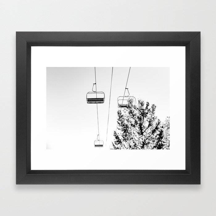 Ski Lift // Black and White Daylight Chairlift Mountain Photograph Framed Art Print