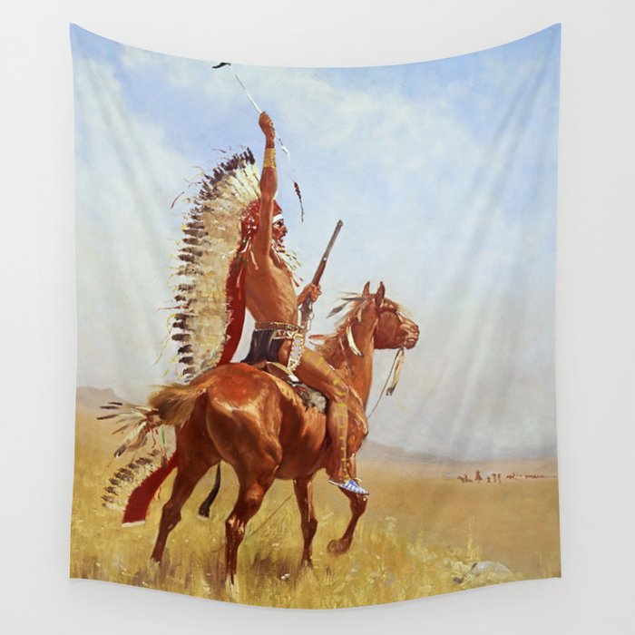 “Defiance” Western Art by Frederick Remington Wall Tapestry