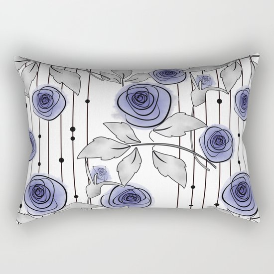 Blue Roses on striped background. Rectangular Pillow