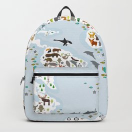 Cartoon animal world map for children and kids, Animals from all over the world, back to school Backpack